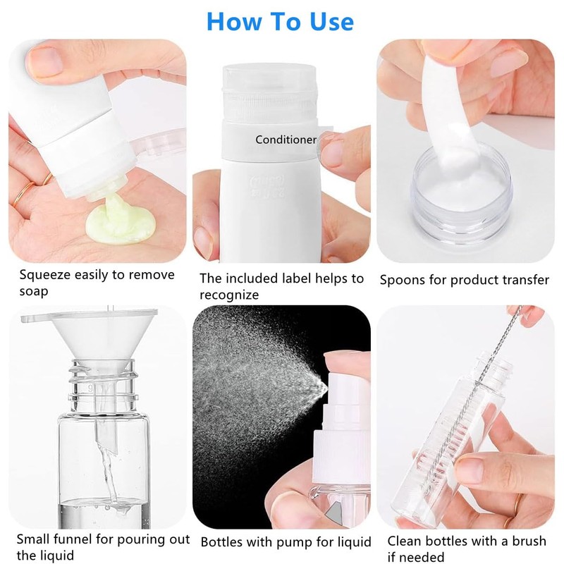 16 Pieces Travel Bottles for Toiletries,90ml Tsa Approved Travel Containers,BPA