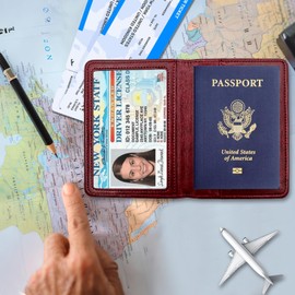 XZVXZV Passport Holder for Travel Essentials RFID Blocking Wallet Card Case PU Leather Passport Cover Women and Men (Wine)