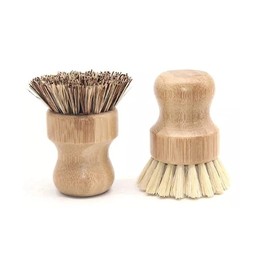 2 Pcs Palm Pot Brush,Bamboo Dish Brush Natural Scrub Brush Coconut Bristles Pot Brushes Dish Scrubber Cleaning Kit for Cleaning Pots,Pans,Kitchen Sink(Palm+Sisal)