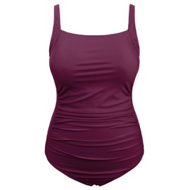 Hilor Women's One Piece Swimsuits Shirred Tank Swimwear Vintage Tummy Control Bathing Suits