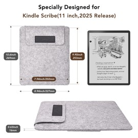 RSAquar Felt Briefcase for Kindle Scribe 11" (2025) – Lightweight Felt Sleeve with Stand, Soft Protective Carrying Case Compatible with 10.2 Inch Kindle Scribe (2022/2024 Release) - Black