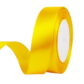 25 Yard Wired Satin Ribbon Roll, 1 Inch Fabric Ribbon for Craft Bows Rose Bouquet, Holiday Gift Wrapping, Party Decoration (Yellow)