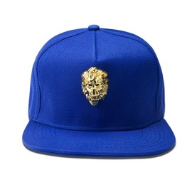 Lion Head Hip Hop Flat Brimmed Hat Men's Baseball Hat with Gold Lion Badge, Metal Badge Street Rap Men's (US, Numeric, 7 3/8, Blue)