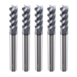 LU&MN Carbide Square End Mills, 4 Flute, 1/4 in, 5 Pieces