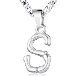 XIRUVE Men's Women's Stainless Steel Letter A to Z Pendant Initial Necklace with 4.5 mm Wide Curb Chain Length Adjustable, Stainless Steel, No Gemstone