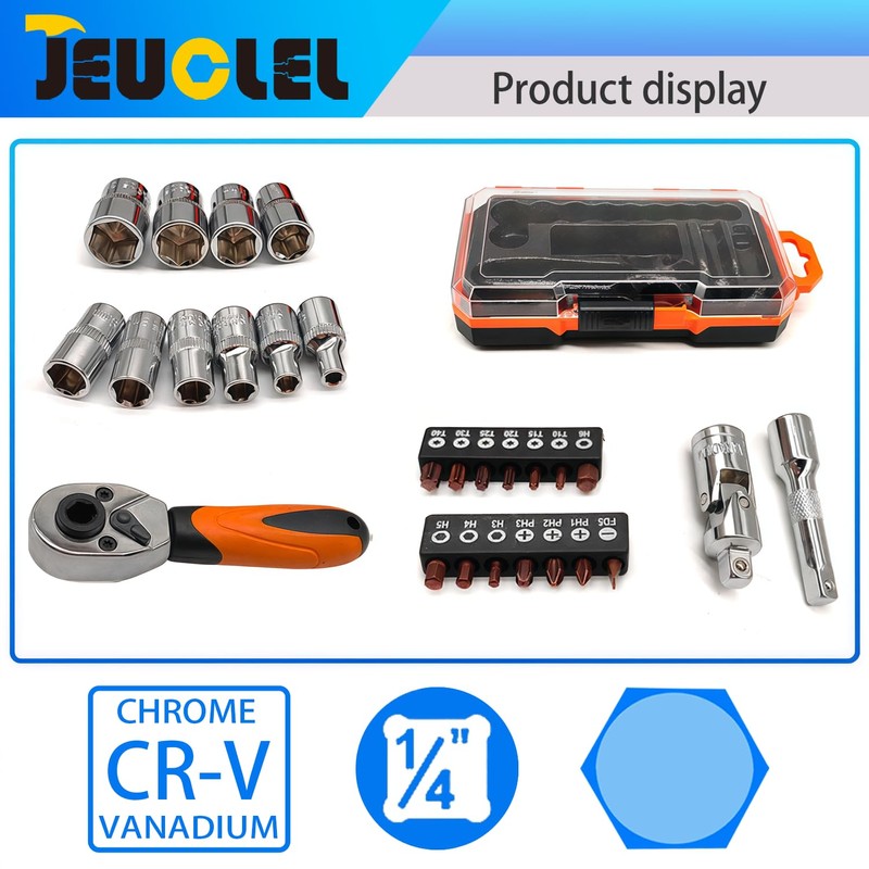 JEUCLEL 27PCS 1/4" Drive Mini Ratchet Set with Bits, Hex,