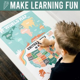 Hadley Designs 4 Retro Pre K Learning Posters For Kids 1-3-ABC Poster For Kids Wall, Solar System Poster For Kids Maps, Preschool Classroom Map Of The World Poster, Kindergarten Homeschool Supplies