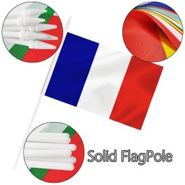 25 Pack France Mini Flags, French Small Miniature Hand Held Stick Flag With 12 Inch Solid White Pole, 5x8 Inch Flag, Outdoor Decoration, Party Decorations, Supplies for Parades, Festival Events