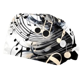 FVQL 2 Pack Surgical Caps for Women and Men, Tie Back Scrub Hats with Sweatband, Art Pattern Women and Music Notes