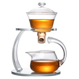 ZPGXLRZ Lazy Kungfu Glass Tea Set Semi Automatic Drip Rotating with Infuser Glass Teapot Set