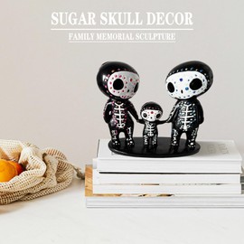 MBVBN Sugar Skull Couple Statue, Sugar Skull Figurine,Resin Crafts Sugar Skull Decor,Skull Head Skeleton Figurine Statue Display Hand Crafts,Home Decor Collectible Figurines (Family)