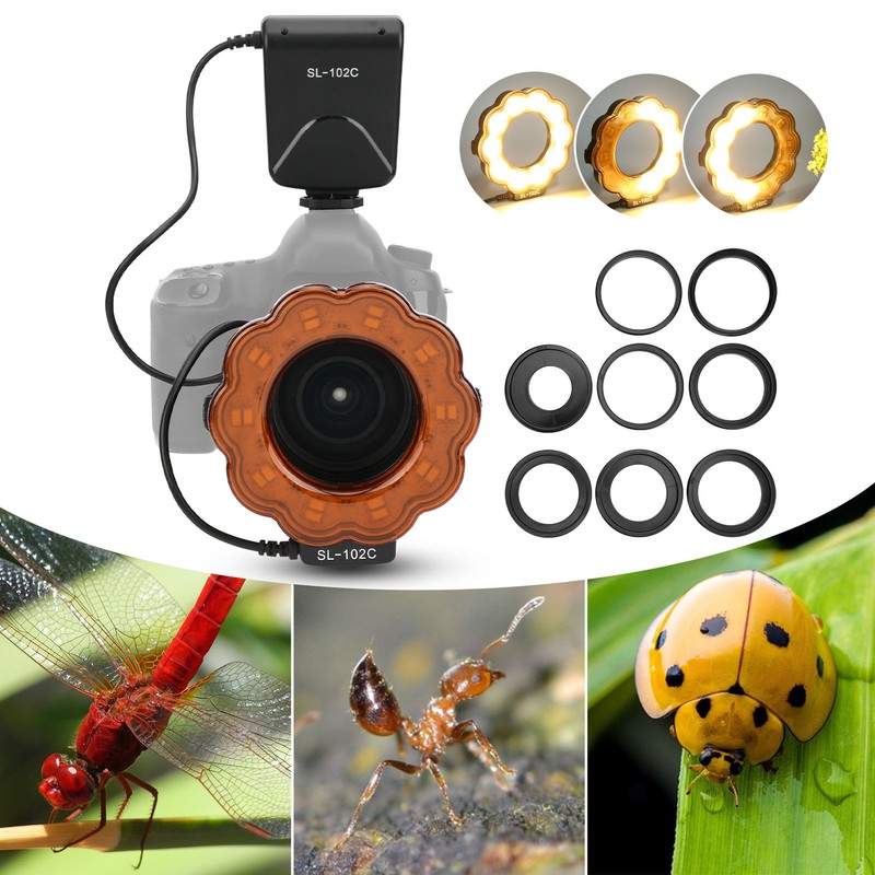 Camera Lens LED Lamp Ring Flash Light with 40.5/52/55/58/62/67/72/77mm Adapter