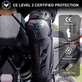 DUHAN Motorcycle Knee Shin Guards for Men & Women - CE Level 2 Certified Motocross Knee Pads, 45°-180° Flex Design, Adjustable Elastic Straps for Maximum Protection & Mobility (Black/Blue, 2 Pcs)