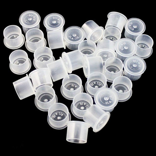 Sotica Tattoo Ink Caps 300 Pieces #11 Small Tattoo Ink Cups Made of Plastic Microblading Makeup Tattoo Pigment Ink Caps with Base White for Tattoo Ink Tattoo Supplies