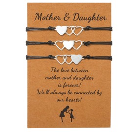 FCXQG 3 Pieces Mother Daughter Bracelet Sister Heart Gift Mum Daughter Bracelet Friendship Bracelets Sister Birthday Gifts for Mum Gifts for Sisters Girls, Stainless Steel