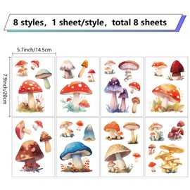 CRASPIRE 8 Sheets Mushroom Window Stickers Self Adhesive Cartoon Window Clings Wall Stickers Decals Peel and Stick Vinyl PVC Waterproof Decor for Bedroom Nursery Living Room Bath Dorm
