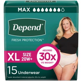 Depend Fresh Protection Adult Diapers, Incontinence & Postpartum Bladder Leak Underwear for Women, Disposable, Maximum, Extra-Large, Blush, 15 Count, Packaging May Vary