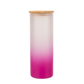 Elanze Designs Ombre Gradient 25 Ounce Frosted Glass Cute Fruit Travel Tumbler With Straw & Wooden Lid Watermelon Splatter With Pink Coquette Bow Pink