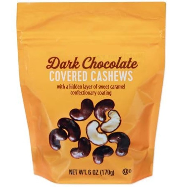 Trader J’s Dark Chocolate Covered Cashews with Caramel Layer –