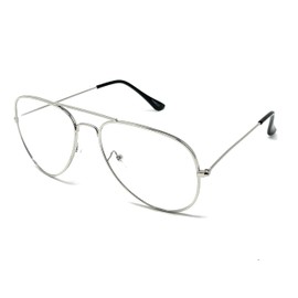 SHAMZBEST Clear Lens Aviator Eyeglasses Classic Retro Metal Frame (A#1 Silver, Large, Clear) (Silver)