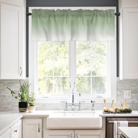 Anzona Curtain Valance 42" x 18", Sage Green Window Valances Rod Pocket Curtains Drapes, Farmhouse Sage Green Ombre Short Topper Curtain for Kitchen Cafe Living Room, 1 Panel