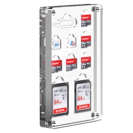 AODUKE 10 Slot Transparent Magnetic mini SIM and Micro SD Card Case - Storage Case Holder with Removable Pin - Display Box - 10TFSD