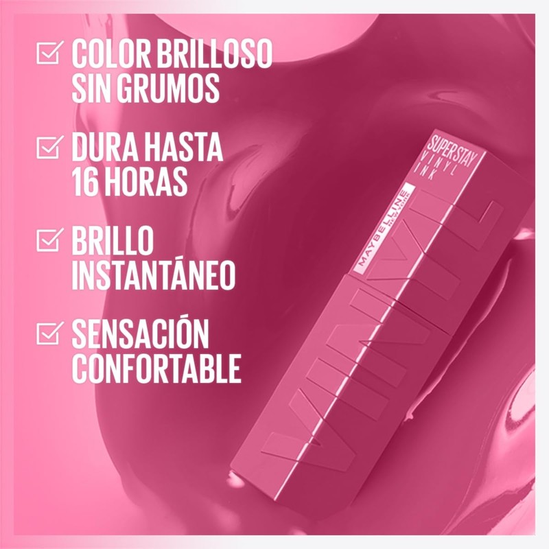 Maybelline Labial líquido brillante de larga duración, Superstay Vinyl Ink