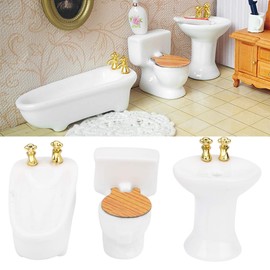 Dollhouse Bathtub,1/24 Bathroom Dollhouse Furniture Dollhouse Miniature Bathroom Set Simulation Ceramic Bathtub Toilet Sink Kit(#1)