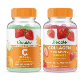 Lifeable Vitamin C 1050mg + Collagen & Vitamin C, Gummies Bundle - Great Tasting, Vitamin Supplement, Gluten Free, GMO Free, Chewable Gummy
