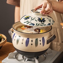 Ceramic Casserole Dish, Clay Pot, Earthen Pot Cookware with Lid, Stockpot for Stew, Soup, Steam, Oven Safe-Heat Resistant (Tulip, 3.7QT)
