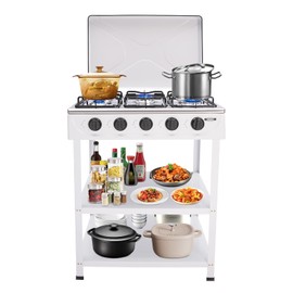DYRABREST 5-Burner Natural Gas Stove Freestanding Gas Stove Versatile Rectangular Cooking Gas Stove with Precise Heat Control Knobs for Cooking, Stir-Frying, and Outdoor Camping Use (white)