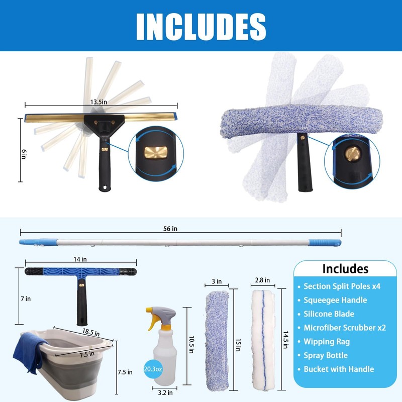 Pro Window Cleaning Kit with Storage Bucket, with 4 13