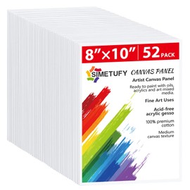 Simetufy Canvas Boards for Painting 52 Pack 8 x 10 Inch Blank Flat Canvas Panels 100% Cotton Pre-Primed for Acrylic & Oil Paint, Art Supplies for Kids & Adults