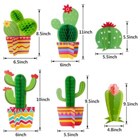 6 Pieces Cactus Party Decorations Kit Includes 4 Pieces Cactus Honeycomb Table Centerpieces and 2 Pieces Cactus Paper Cutouts for Fiesta Cinco De Mayo Mexican Theme Party Birthday Baby Shower