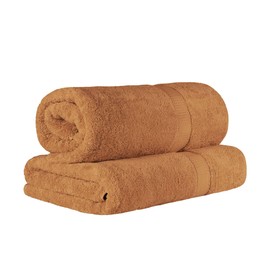 Superior Egyptian Cotton Pile Bath Sheet Set of 2, Ultra Soft Luxury Towels, Thick Plush Essentials, Absorbent Heavyweight, Guest Bath, Hotel, Spa, Home Bathroom, Shower Basics, Rust