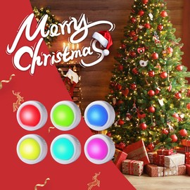 EverBrite Tap Light, Push Light, LED Puck Lights with 12 RGB Colors, Wireless Touch Light Under Cabinet, 80 Lumens Night Light for Closet, Bedroom, Wall, Classroom, 18 AAA Batteries Included, 6-Pack