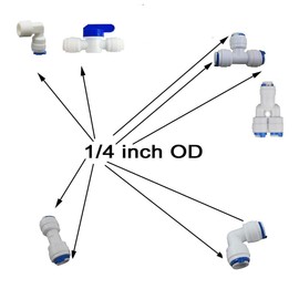 MATTOX 1/4" Quick Connect Water Purifiers Tube Fittings for RO Water Reverse Osmosis System Pack Of 12（Ball Valve+Y+L+I+T Type）+5 meters（15 feet） tubing hose pipe for RO Water Reverse Osmosis System