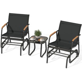 YITAHOME 3 Piece Patio Furniture Set, Outdoor Glider Chair Bistro Set, Coffee Table with Tempered Glass Tabletop, Patio Textilene Chairs Set of 2 for Backyard, Lawn, Garden, Balcony and Porch, Black