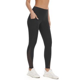 AFITNE Yoga Pants for Women High Waisted Mesh Leggings Tummy Control Athletic Workout Leggings with Pockets Gym Black - S