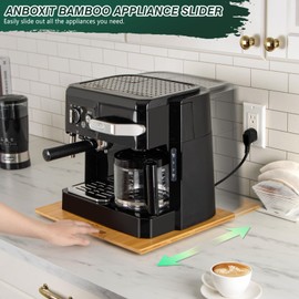 ANBOXIT Bamboo Appliance Slider, Sliding Tray for Coffee Maker, Kitchen Countertop Appliance Rolling Tray, Coffee Pot Slider Tray with Rubber Wheels, Wide - Large (13"D x 16"W)