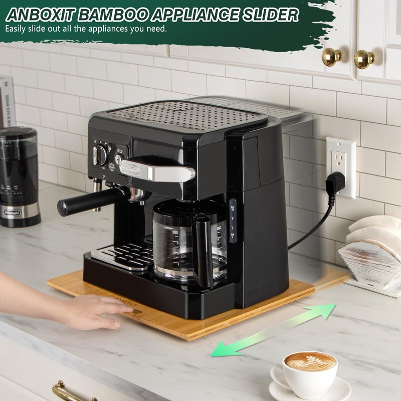 ANBOXIT Bamboo Appliance Slider, Sliding Tray for Coffee Maker, Kitchen