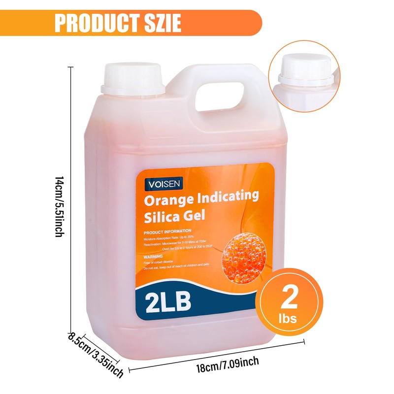 VOISEN 2 LBS Orange Indicating Silica Gel Desiccant Beads,Reusable Desiccant