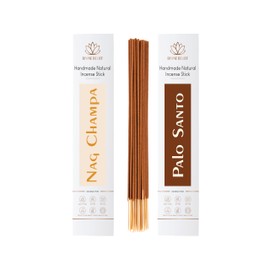 Divine Belief Incense Sticks - Combo Pack of 50 Insence-Sticks - 25 Nag Champa + 25 Palo Santo 100% Natural, Handmade, Hand-Dipped - Organic, Charcoal-Free for Purification, Relaxation, Positivity