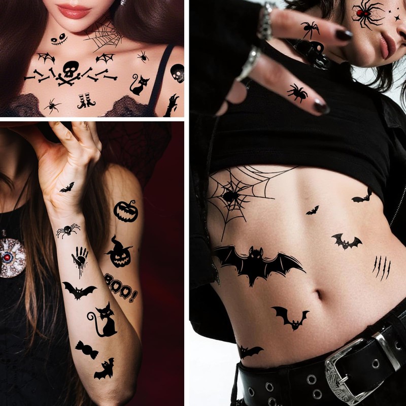 Halloween Tattoo Face, Face Tattoo, Carnival, 8 Sheets, Large Size,