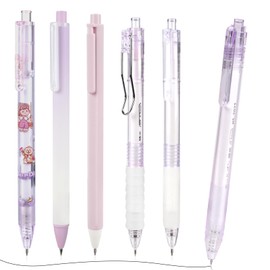 AUAUY 6PCS Gel Pens, Retractable Quick Dry Gel Ink Pen, Pens for Journaling with 6 Refill, Cute Pens, Smooth Writing Pens, 0.5mm Black Ink Pens, Office School Supplies Gifts for Students-Purple