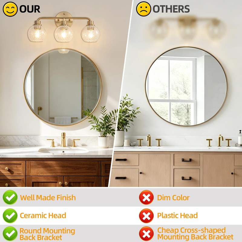 Watyo Bathroom Light Fixtures Gold Vanity Light 3 Light Wall