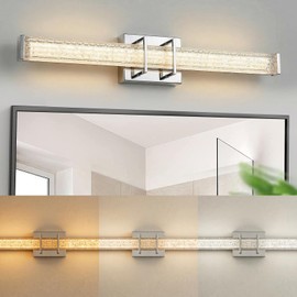Modern LED Bathroom Vanity Light 24 inch 18W Dimmable 3CCT Bathroom Light Fixture Over Mirror Rectangle Bath Vanity Light Bar with Crystal Acrylic Shade (Chrome)