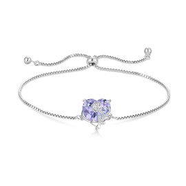 YL Rose Heart Bracelet 925 Sterling Silver Birthstone 5A Cubic Zirconia Bracelet Jewellery Gifts for Women Mother Girlfriend, Silver, Alexandrite