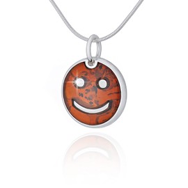 AMBEDORA, Women's Necklace Keep Smiling Emotikon, Polished Sterling Silver, Baltic Amber in Cognac Colour, Silver Pendant with Chain