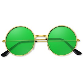 BOUBONI Hippie Sunglasses 70s Round Hippie Glasses Party Decoration Sunglasses for Women with Colored Glasses Cloth (Green)